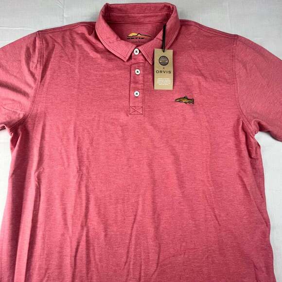Orvis Shirt Mens Large Salmon Pink Preppy Stretch Anglers Performance Golf Polo - Picture 1 of 11